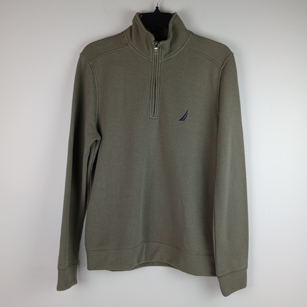 Nautica Mens S Green Quarter Zip Long Sleeve Mock Neck Pullover Sweater